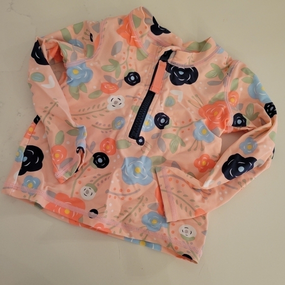 EUC Bouncing Blooms Long Sleeve Zipper Rash Guard Swim Top Floral Pink Girls 2T - Picture 4 of 7
